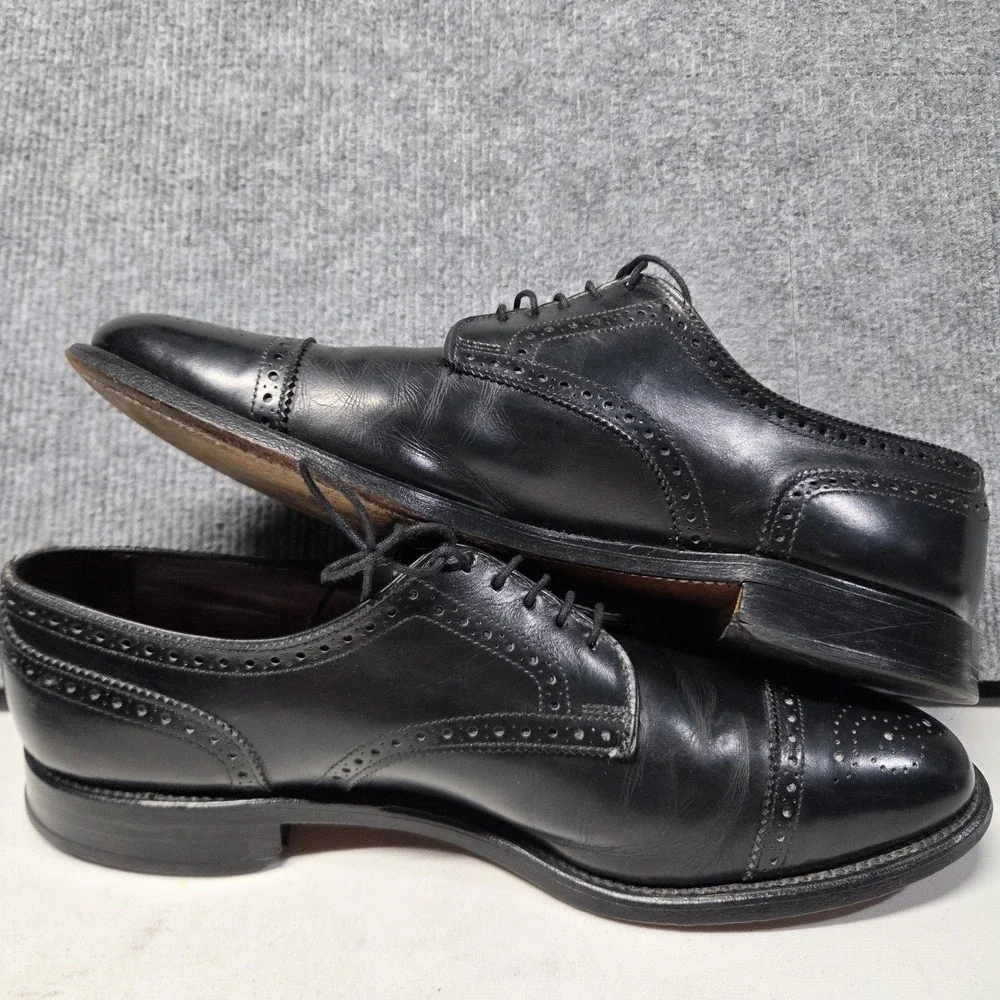 Allen Edmonds Black Leather Sanford Cap Toe Brogue Derby Men's 10.5 D USA